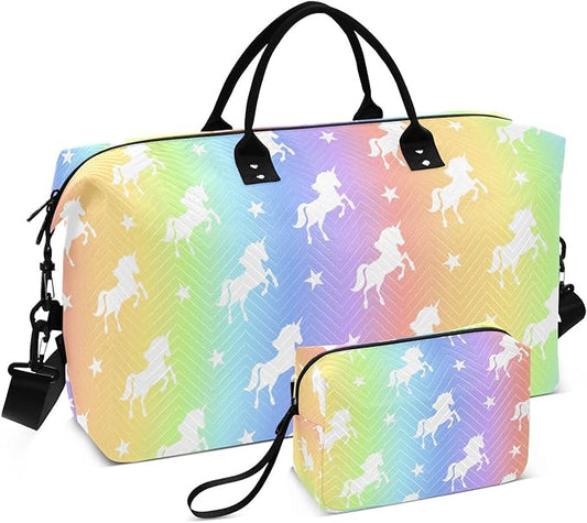 Unicorn Quilted Travel Bags Weekender Duffle Bags With Toiletry Bag Carry on Overnight Duffels Yoga Gym Bag for Airplanes Business Sports