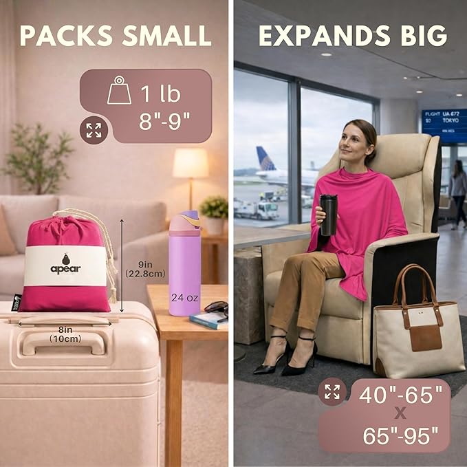 16-in-1 Compact Travel Blanket with Bag – Reversible, Ultra Soft Bamboo Airplane Blanket with Hidden Pocket – Packable for Flights & Travel Essentials (Semi-Weighted, Double Layer)