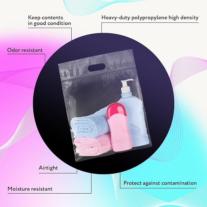 APQ Die Cut Zipper Bags, 9 x 12 Inches. Pack of 100 Clear Polyethylene Die Cut Handle Reclosable Zip Bags for Clothes, Tools. 3 Mil Thick Durable Reclosable Plastic Bags With Zipper Closure
