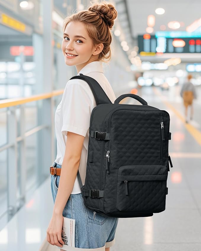 WONHOX Travel Vacuum Storage Backpack with Air Pump Vacuum Seal Compression Space Saver Bags Clothing Vacpack 18x14x8 inches Travel Bag Carry on Personal item Laptop Work Backpacks Women BlackGrey