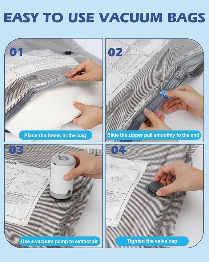 Fantictas Travel Vacuum Storage Bags with Rechargeable Air Pump, 10 Pack Portable Space Saver Bags, Compression Bags for Clothing, Bedding, Seasonal Storage & Packing Bags for Moving