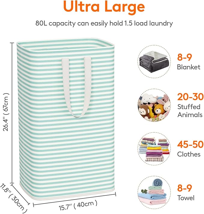 Lifewit 2 Pack Laundry Hamper Large Collapsible Laundry Baskets, Freestanding Waterproof Clothes Hamper with Easy Carry Handles in Laundry Room Bedroom Bathroom College Dorm, Sage Green, 2 x 80L