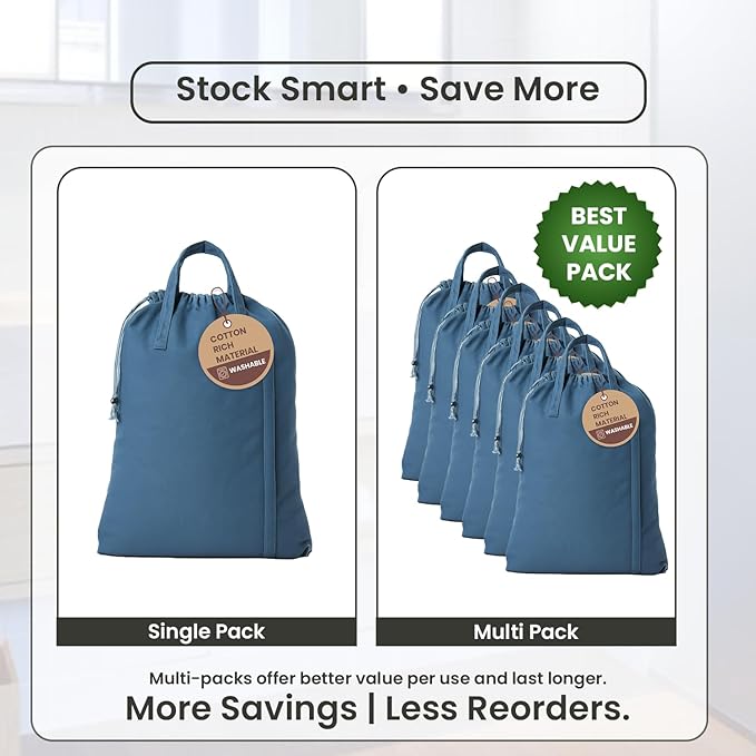 LFH Home Cotton Canvas Large Laundry Bag with Handle, Heavy Duty Drawstring Closure Washable Laundry Bags, School Travel, Home, Hotel, College Dorm, Organizer Sack, Toys Clothes 28x40-Sky Blue