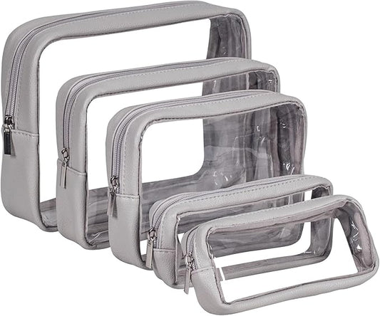 Remobia Hicol TSA Approved 5-Piece Diaper Bag Organizer Pouch Set Clear Waterproof TPU Kids Toiletry Storage Set Travel Packing Clutch Cube Bags for Baby Nursing (Light Gray)