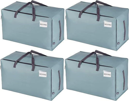 VENO 4 Pack Extra Large Heavy Duty Moving Bags with Wide Opening & Reinforced Handles, Reusable Storage Tote Bags with Strong Zippers for Clothes, College Dorm Essentials & Moving Supplies