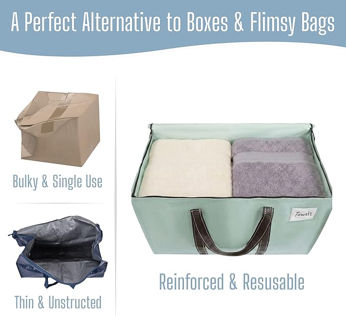 VENO 6 Pack Heavy Duty Moving Bags, Extra Large Storage Bags with Reinforced Handles & Strong Zippers, Foldable & Reusable Moving Box Alternative for Clothes & Dorm Storage