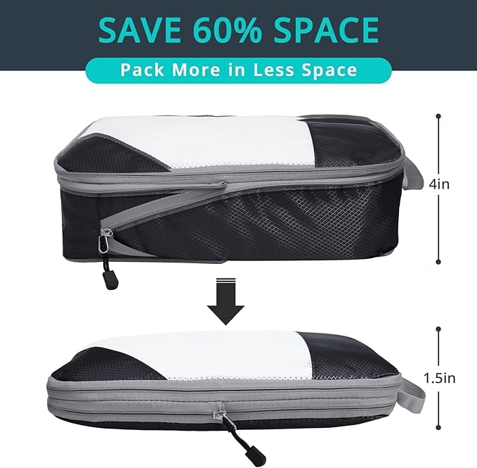 NICOSHOW 3 Set Compression Packing Cubes for Travel - Compressible, Lightweight, and Space-Saving Packing Cubes, Travel Essentials for Women, Black