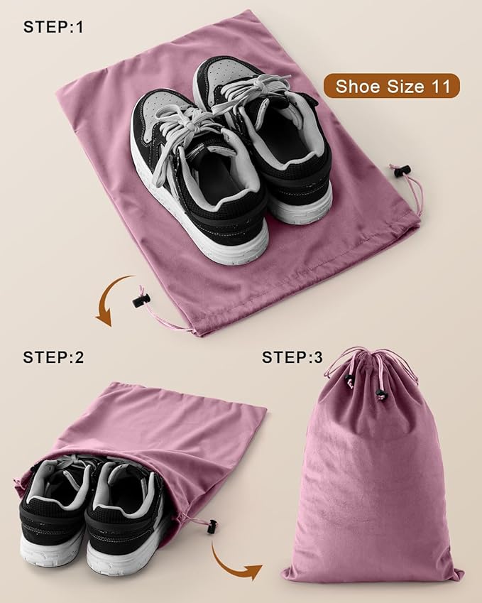 FantasyLife Shoe Bags for Travel, Washable Dust Bags for Storage & Packing, Flannel Shoe Pouch with Drawstring Closure for Purses, Handbags, Shoes & Toys (4, Parfait Pink, 17.3"x12.6")