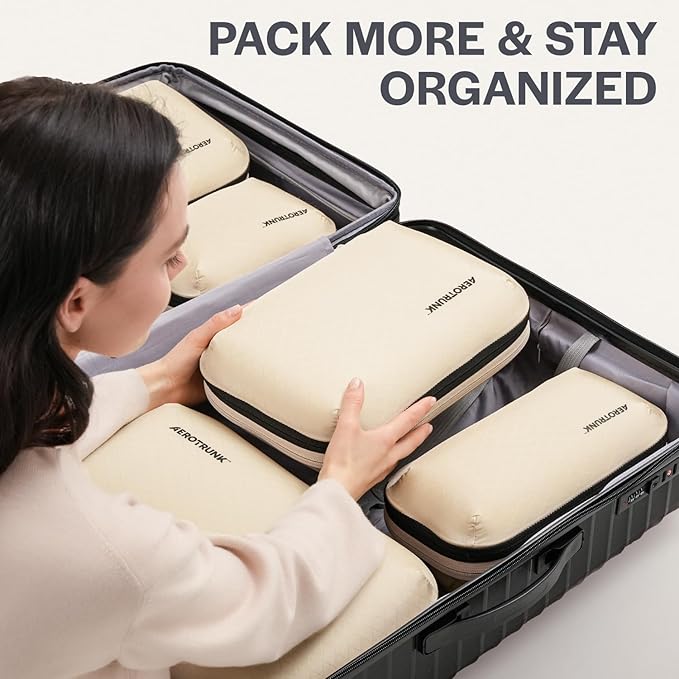 Aerotrunk Ultralight Compression Packing Cubes - Lightweight Travel Organizers for Suitcases and Luggage (6-Pack, Light Grey)