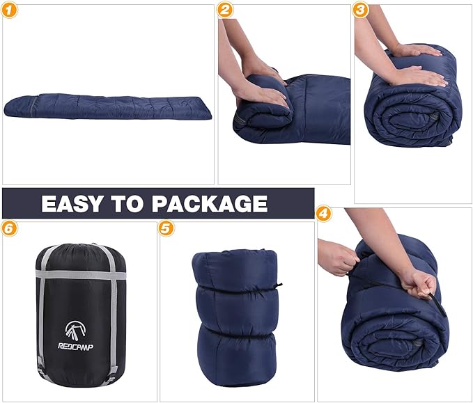 REDCAMP Flannel Sleeping Bag for Adults, Comfortable Cotton Envelope Sleeping Bags for Camping, Backpacking, Hiking, with Detachable Hood&Compression Sack, Blue/Red/Grey/Black