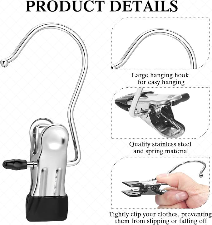 Yinder Boot Hangers Clips Laundry Hooks Hanging Stainless Steel Clothes Pins Portable Clip Hangers for Closet Travel Socks Pants Handbags Hats Towels(Black,350 Pcs)