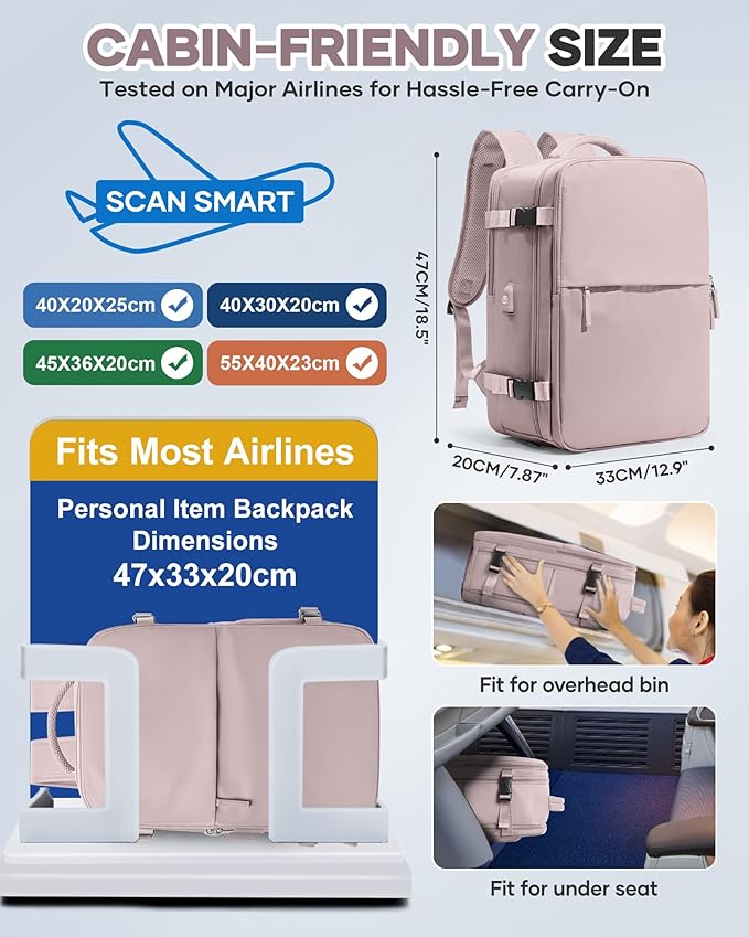 WONHOX Vacuum Seal Travel Backpack with Air Pump,Compression Vacpack Waterproof Carry On Backpack for Travel Women Men with Vacuum System,Airlines Approved Daypack Laptop Space Saver Bags,PinkPurple