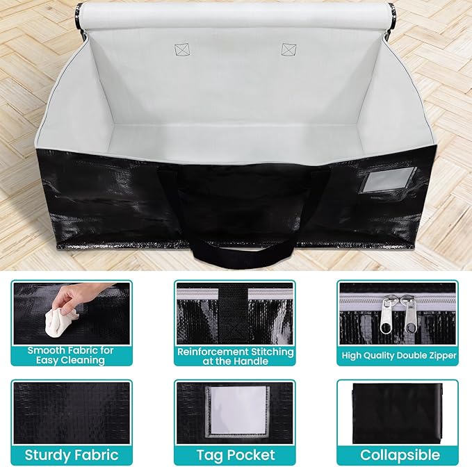 Extra Large Moving Boxes-Moving Bags with Zipper, Carrying Handles and Tag Pocket-Moving Supplies for Space Saving-Totes for Storage - for moving, Storage, Camping and Travel 93L-8 Pack
