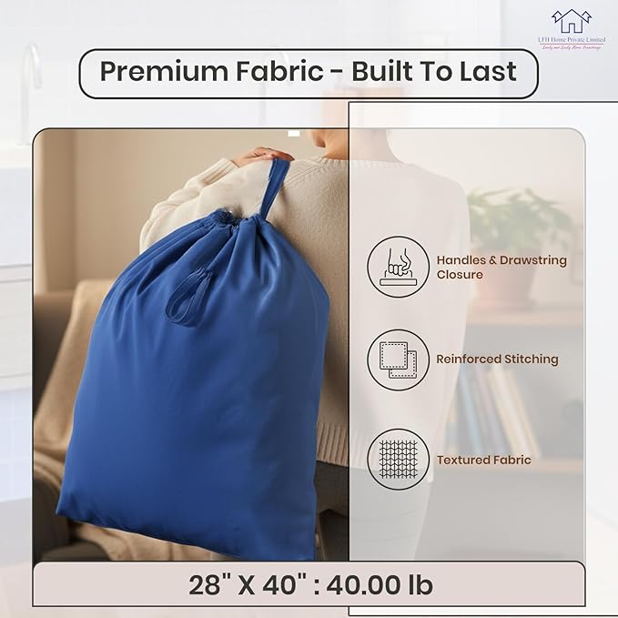 LFH Home Large Premium Cotton Canvas Laundry Bag with Drawstring and Handles Heavy Duty, Multi-Use, and Washable for Home, Travel, College or Storage 28x 40 (Pack of 6)-Sky Blue