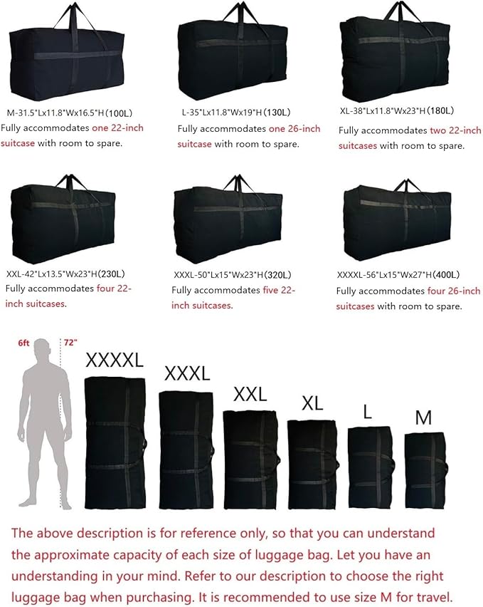 YiKitHom Extra Large Storage Canvas Duffle Bag for Travel, Black Oversized Giant Big Traveling Duffle Bag