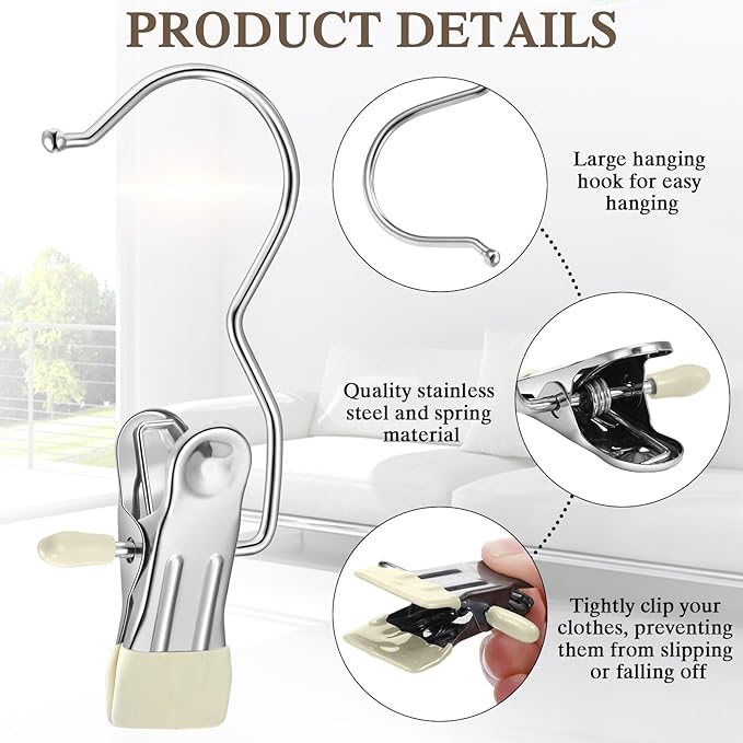 Yinder Boot Hangers Clips Laundry Hooks Hanging Stainless Steel Clothes Pins Portable Hangers for Closet Travel Socks Pants Handbags Hats Towels (Beige,75 Pcs)