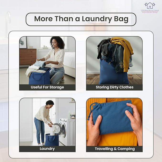 LFH Home Large Premium Cotton Canvas Laundry Bag with Drawstring and Handles Heavy Duty, Multi-Use, and Washable for Home, Travel, College or Storage 28x36 (Pack of 4)-Sky Blue
