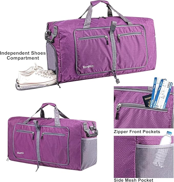 Woogwin Travel Duffel Bag Large Foldable Waterproof Overnight Bag for Beach Swim Bags Pool Sports Gym