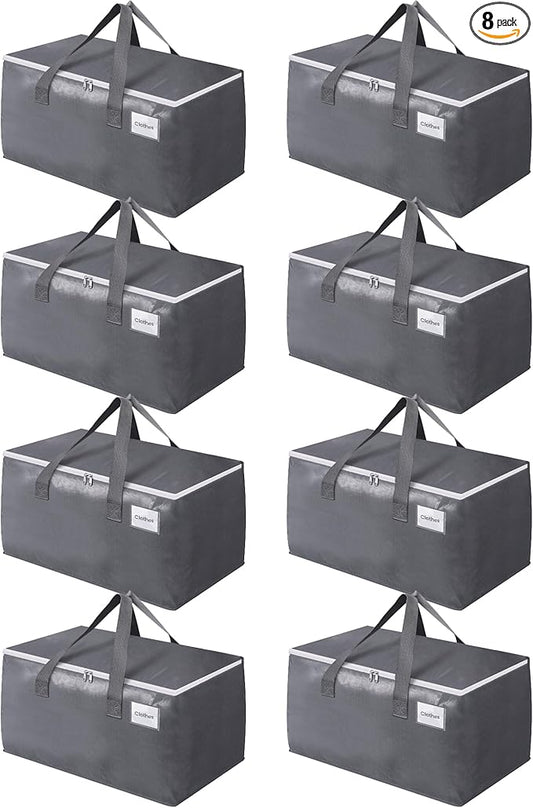 BlissTotes Large Moving Boxes and with Zippers & Handles Moving Supplies with lids, Heavy Duty Totes for Storage Bags for Space Saving, Fold Flat, Moving and Storing 93L, 8 Pack
