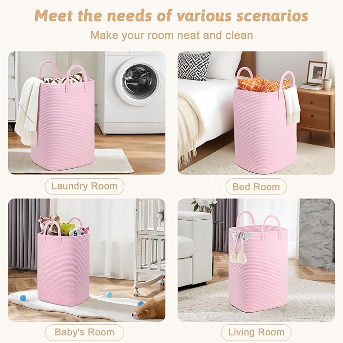 Artfeel Laundry Basket,Woven Cotton Rope Laundry Hamper,60L Versatile Storage for Dirty Clothes,Baby Toys,and Blankets in Bathroom, Nursery,and Living Room
