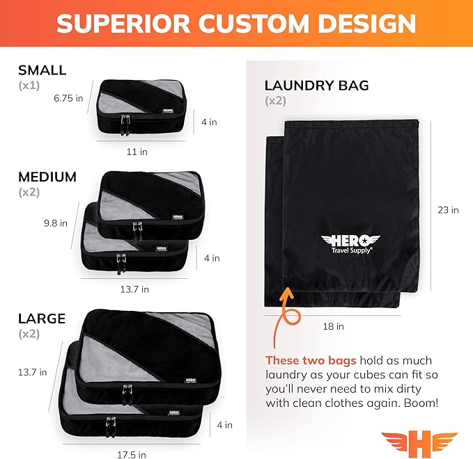 HERO Packing Cubes for Travel (Set of 5) Luggage Organizer with 2 Laundry Bags, Versatile Suitcase Organizer for Men & Women – Travel Accessories for Carry On, Airplane, Road Trip