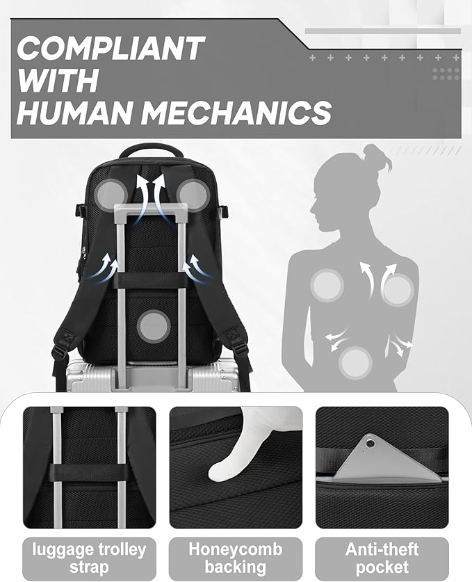 suwasp Vacuum Compression Backpack, 45L Expandable Travel Backpack with Electric Vacpack Pump, Travel Vacuum Bags with 17inch Laptop Compartment/Wet/Dry Compartment/Waterproof Pocket, Black