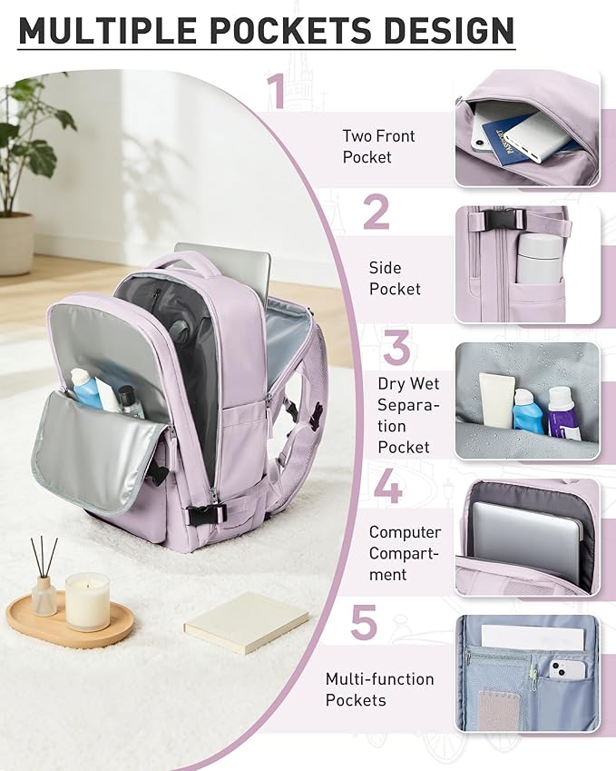Vacuum Seal Backpack for Travel with Air Pump Compression Daypack Personal Item Carry on Flight Approved Vacpack Laptop Space Saver Bags Storage with Vacuum System Travel Bag Women Men LotusPink