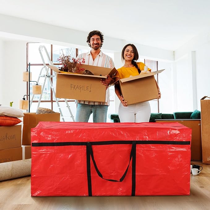 4 Pcs 149 Gallon Extra Large Moving Bags Heavy Duty Storage Bag with Strong Zipper Handle Foldable XXL Jumbo Storage Tote Packing Moving Box for College Dorm Travel Cloth Duffle (Red)