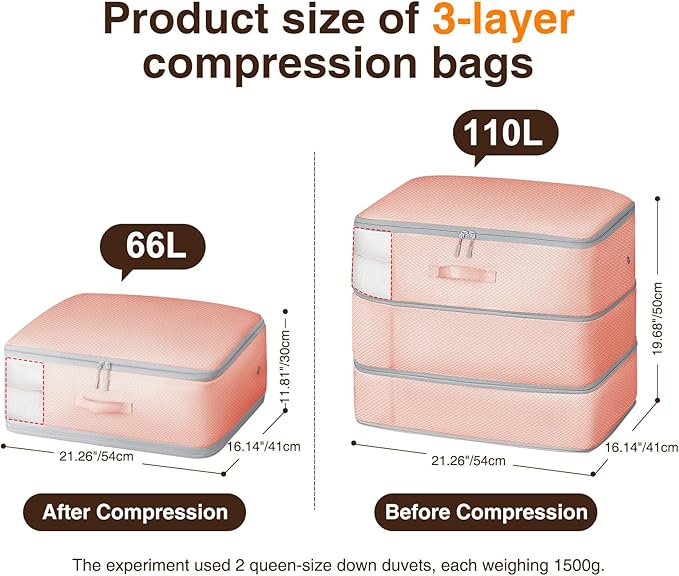 Homsorout 6 Pack Compression Storage Bags - 110L Large Capacity Comforter Storage Bag, 3-Layer Washable Ultra Space Saving Self Compression Organizer Space Bags for Blankets, Sweaters, Sheets, Pink