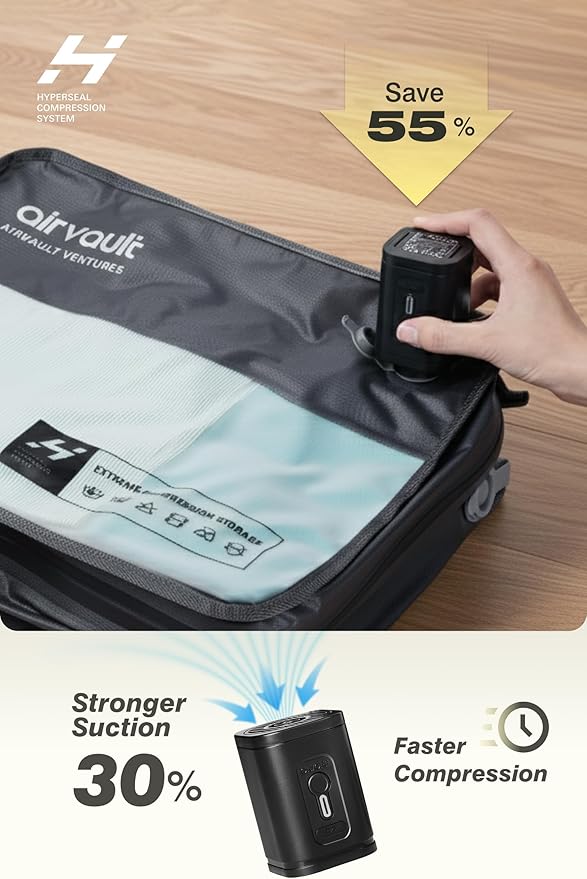 AirVault Reusable Vacuum Compression Travel Bag for Carry-On Suitcase and Backpack, Recycled IP67 Waterproof Space Saver Vacpack (21L Gray (3-Pack) (Air Pump Included)