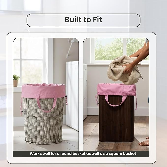 LFH Home Large Premium 1pack Cotton Canvas Laundry Bag with Drawstring and Handles Heavy Duty, Multi-Use, Washable for Home, Travel, College or Storage 28x36-Pink
