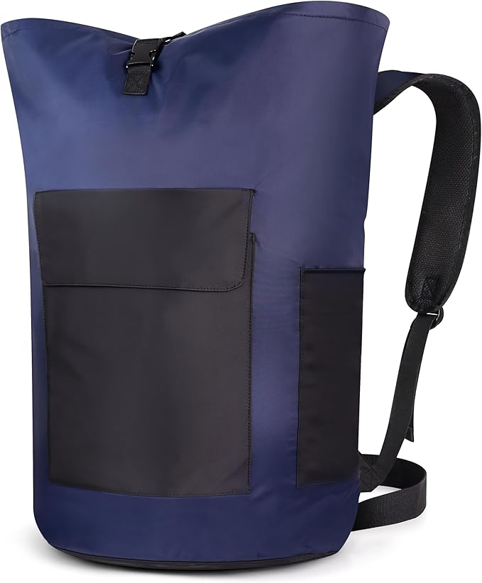 HAEVON Laundry Backpack - 131L Heavy Duty Laundry Bag with Padded Shoulder & Waist Straps, Removable Liner - College, Dorm, Apartment, Travel, Outdoor - Big Laundry Bag for Easy Carrying (Blue Black)