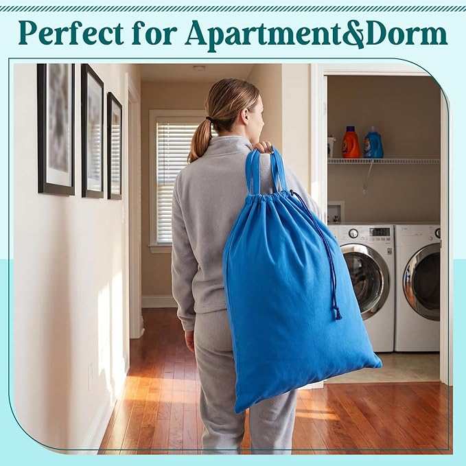 Zhehao 6 Packs Canvas Laundry Bags 20" x 28" Thick Heavy Duty Cotton Laundry Bag with Handles & Drawstring Fit a Basket or Hamper Perfect for College Dorm Apartment Dwellers and Travel (Cool Color)