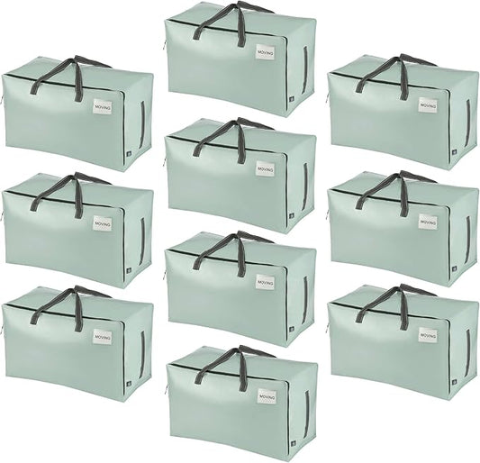 VENO 10 Pack Extra Large Heavy Duty Moving Bags with Wide Opening & Reinforced Handles, Reusable Storage Tote Bags with Strong Zippers for Clothes, College Dorm Essentials & Moving Supplies
