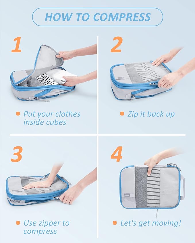 BAGSMART 6 Set /4 Set/2 Set Compression Packing Cubes for Travel, Lightweight Luggage Organizer Bags, Durable Space Saver Bags Travel Essentials