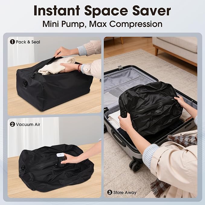 Travel vacuum bags with Pump, Reusable Waterproof Durable Tear-Resistant Nylon Luggage Compression Storage Bags (18L2 + 34L Set), Suitable for Luggage and Suitcase