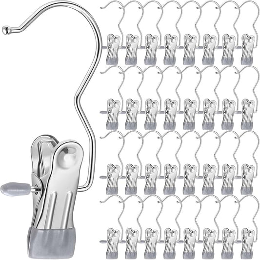 Yinder 150 Pcs Boot Hangers Clips Laundry Hooks Hanging Stainless Steel Clothes Pins Portable Clip Hangers for Closet Travel Socks Pants Handbags Hats Towels (Gray)