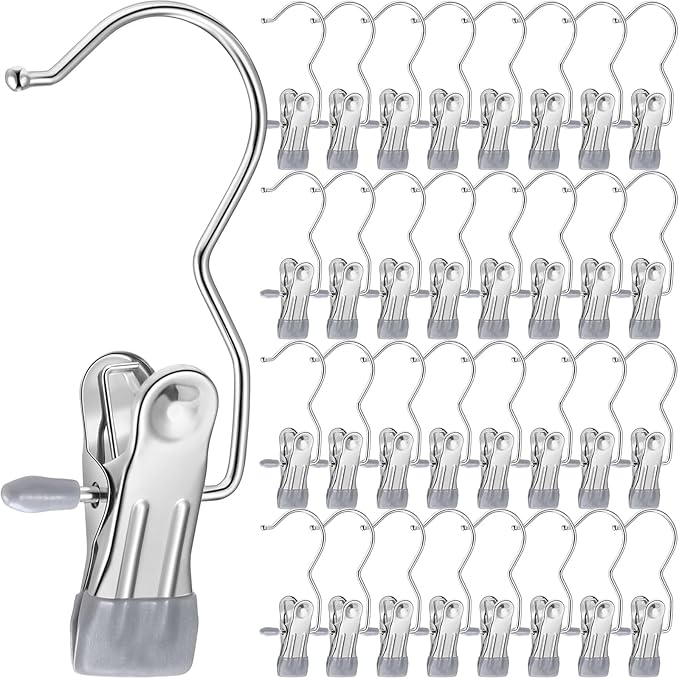 Yinder Boot Hangers Clips Laundry Hooks Hanging Stainless Steel Clothes Pins Portable Hangers for Closet Travel Socks Pants Handbags Hats Towels (Grey,75 Pcs)