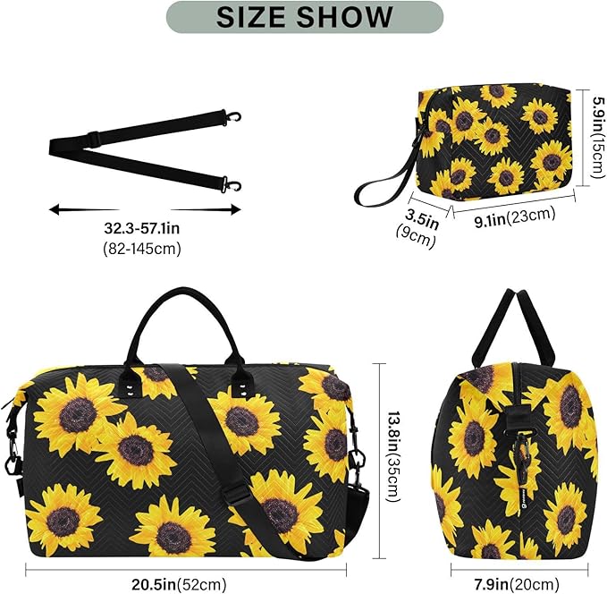 Sunflower Quilted Travel Bags Weekender Duffle Bags With Toiletry Bag Carry on Overnight Duffels Yoga Gym Bag for Airplanes Business Sports