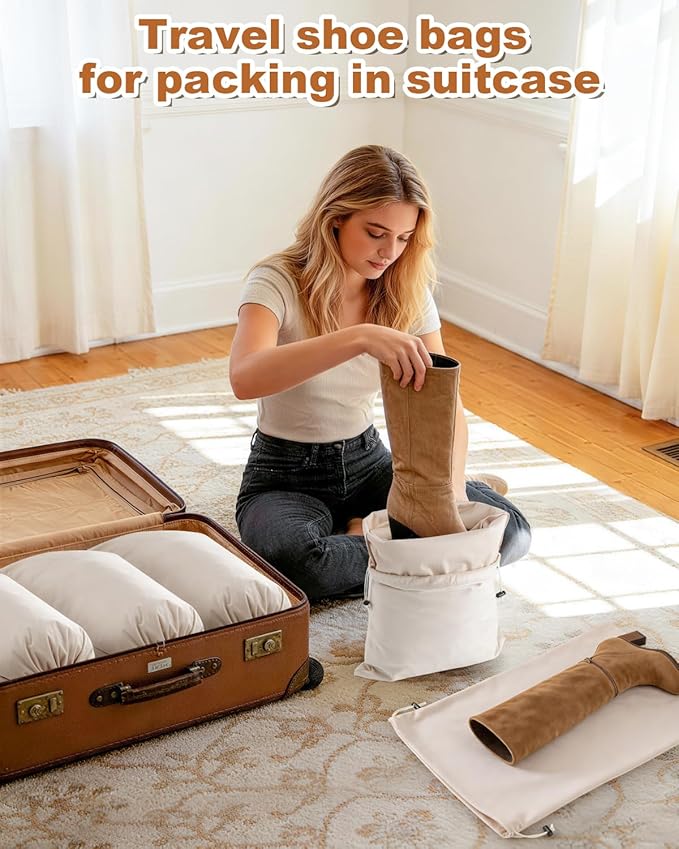 4 Pcs Shoe Bags for Travel, 21.2"x13.3" Large Boot Bags for Cowboy Boots, Washable Velvet Dust Bag with Drawstring for Dress Shoes, Handbags and Clothing, Suitable for Travel and Home Storage