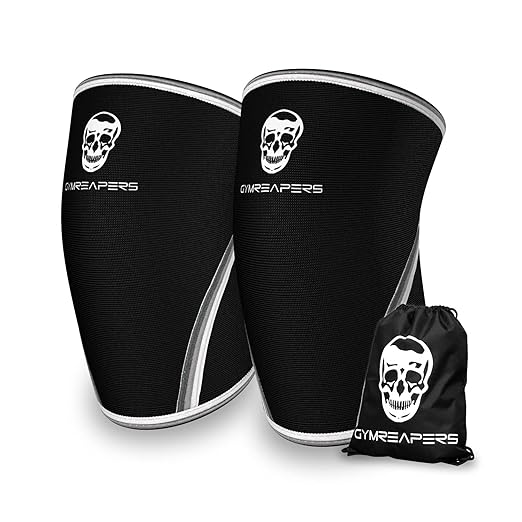 Knee Sleeves (1 Pair) Gym Bag - Knee Sleeve & Compression Brace for Squats, Weightlifting, Fitness, and Powerlifting - Gymreapers 7MM Sleeve Pair - For Men & Women - 1 Year Warranty B/W X-Large