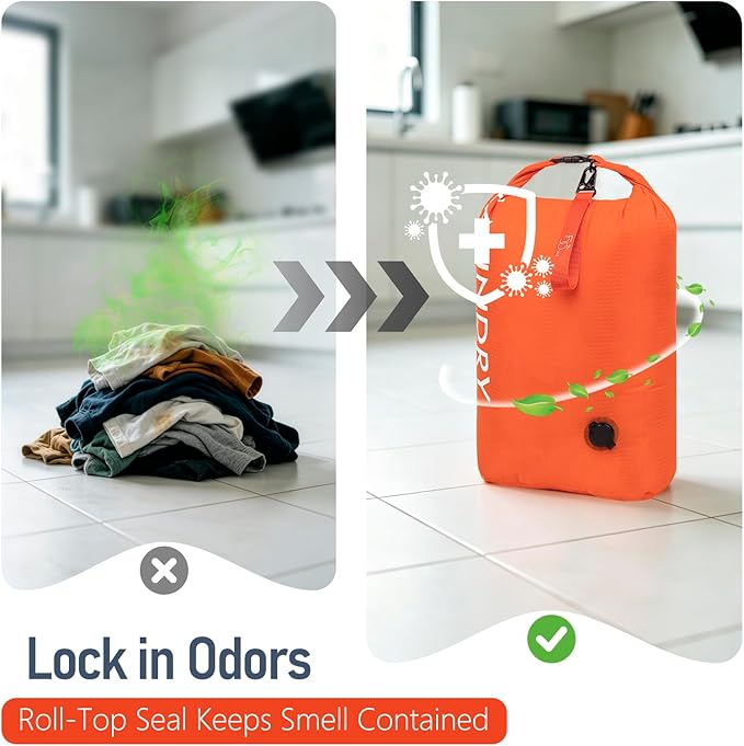 WiseBoy Compression Laundry Bag 2 Pack, Pump-Free Travel Laundry Bag for Dirty Clothes, Waterproof Wet Dry Bag, Space Saving Packing Organizer for Suitcase, Gym & Swim (Navy Blue & Orange)