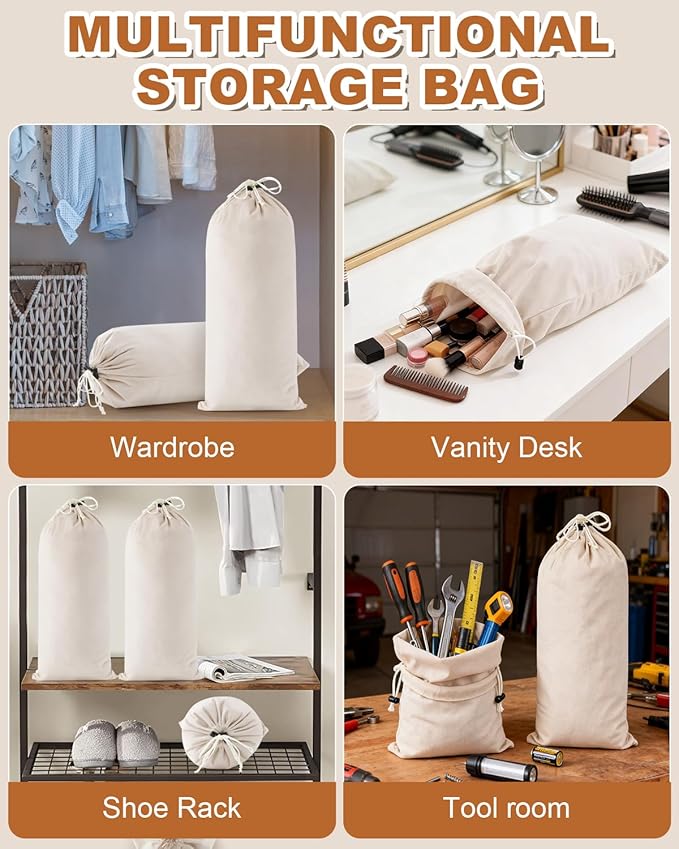 2 Pcs Single Shoe Bags for Travel, 17.3"x8.6" Washable Travel Shoe Bags for Packing in Suitcase, Velvet Dust Bag with Drawstring, Shoe Pouch for Women and Men, Travel and Home Storage (Beige)