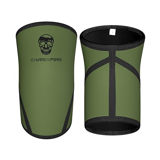 Gymreapers Knee Sleeves (Pair w/Bag) - Knee Compression Sleeve Support for Squats, Weightlifting, and Powerlifting 7MM Neoprene Sleeves - 1 Year Warranty (Military Green/Black, X-Large)