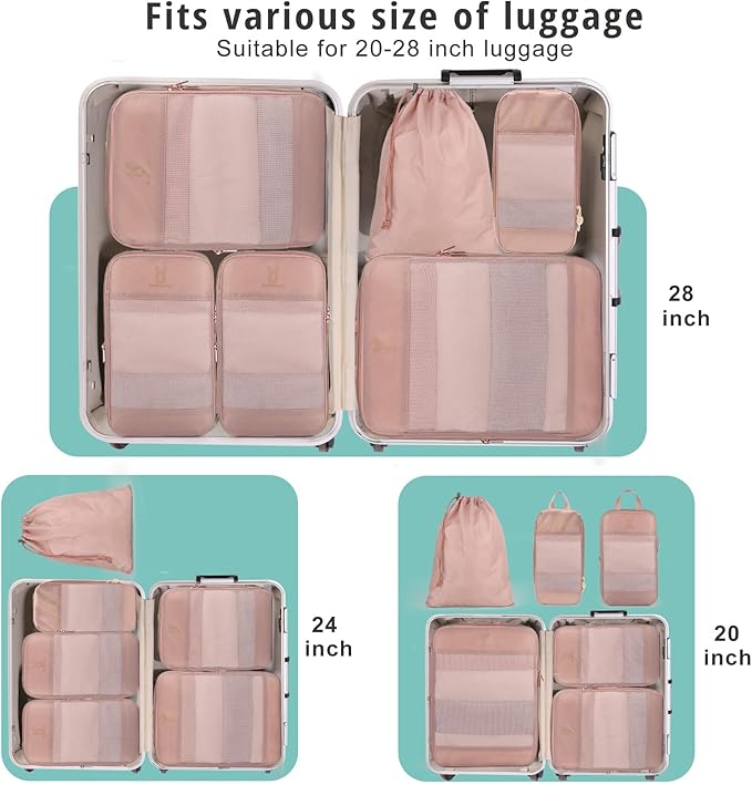 6/8 Sets Compression Packing Cubes for Travel, Bunnychill Portable Zipper Packing Cube for Cloting, Expandable Space Saver Storage Luggage Organizer Bags for Suitcases