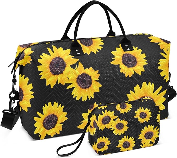 Sunflower Quilted Travel Bags Weekender Duffle Bags With Toiletry Bag Carry on Overnight Duffels Yoga Gym Bag for Airplanes Business Sports