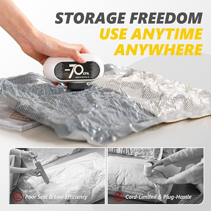 15 Pack Vacuum Storage Bags with -70KPa Electric Pump, Premium Tear-Resistant Reusable Bags for Clothing, Space Saving Essentials for Travel, White