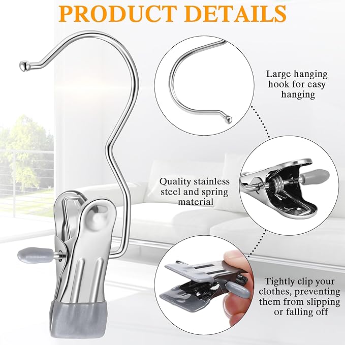 Yinder Boot Hangers Clips Laundry Hooks Hanging Stainless Steel Clothes Pins Portable Hangers for Closet Travel Socks Pants Handbags Hats Towels (Grey,75 Pcs)