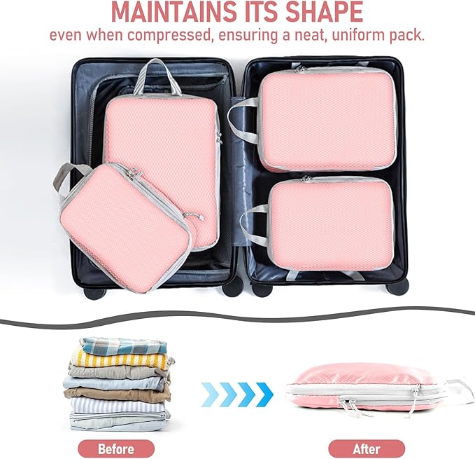 4 Set Packing Cubes For Travel Essentials, Luggage Packing Organization Cubes Suitcase Organizer Bags Set For Luggage Travel Packing Cubes For Suitcases Durable (4 Pcs, Pink)