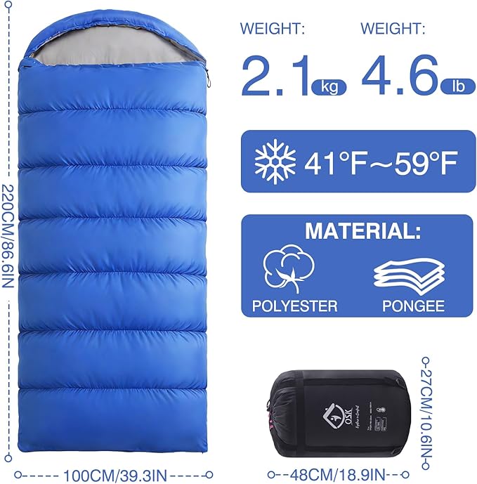 XXL Sleeping Bag for Adults Lightweight 41-59℉, 3-4 Season Waterproof Camping Sleeping Bag with Compression Sack for Backpacking Hiking